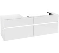 Villeroy & Boch Mueble de lavabo Collaro, lavabo a la derecha, 4 extraíbles, suspendido, con iluminación, 1600x548x500mm, C030B0DH, Color: Frontal/carcasa: blanco brillante, mango: blanco mate