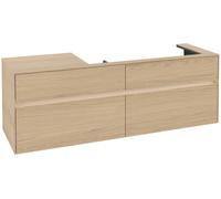 Villeroy & Boch Mueble de lavabo Collaro, lavabo a la derecha, 4 extraíbles, suspendido, con iluminación, 1600x548x500mm, C030B0VJ, Color: Carcasa/frontal: roble nórdico, tirador: Gris cachemira