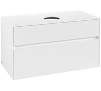 Villeroy & Boch Mueble de lavabo Collaro, suspendido, 2 extraíbles, centro de lavabo, 1000x548x500mm, C03800MS, Color: Frontal/carcasa: blanco mate, mango: blanco mate