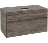 Villeroy & Boch Mueble de lavabo Collaro, suspendido, 2 extraíbles, centro de lavabo, 1000x548x500mm, C03800RK, Color: Frontal/carcasa: Roble piedra, Mango: Grafito