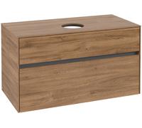 Villeroy & Boch Mueble de lavabo Collaro, suspendido, 2 extraíbles, centro de lavabo, 1000x548x500mm, C03800RH, Color: Frente/carcasa: Roble de Kansas, mango: Grafito