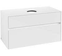 Villeroy & Boch Mueble de lavabo Collaro, suspendido, 2 extraíbles, centro de lavabo, 1000x548x500mm, C03800DH, Color: Frontal/carcasa: blanco brillante, mango: blanco mate
