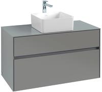 Villeroy & Boch Mueble de lavabo Collaro, suspendido, 2 extraíbles, centro de lavabo, 1000x548x500mm, C03800FP, Color: Frontal/carcasa: gris brillante, asa: Grafito