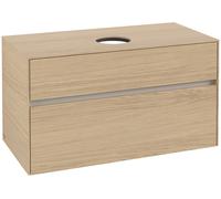 Villeroy & Boch Mueble de lavabo Collaro, suspendido, 2 extraíbles, centro de lavabo, 1000x548x500mm, C03800VJ, Color: Carcasa/frontal: roble nórdico, tirador: Gris cachemira