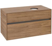 Villeroy & Boch Mueble de lavabo Collaro, suspendido, 2 extraíbles, lavabo a la derecha, 1000x548x500mm, C04000RH, Color: Frente/carcasa: Roble de Kansas, mango: Grafito