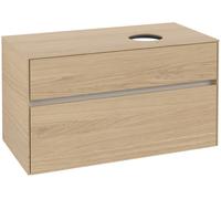 Villeroy & Boch Mueble de lavabo Collaro, suspendido, 2 extraíbles, lavabo a la derecha, 1000x548x500mm, C04000VJ, Color: Carcasa/frontal: roble nórdico, tirador: Gris cachemira