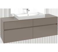 Villeroy & Boch Mueble de lavabo Collaro, suspendido, 4 extraíbles, centro de lavabo, con iluminación, 1600x548x500mm, C028B0VQ, Color: Frente/cuerpo: Azul Marino, mango: Negro Volcán