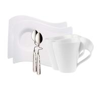Villeroy & Boch NewWave Set para Capuchino de 6 pz. | Taza de café, Platillo, Cuchara, para 2 Personas, Apto para lavavajillas, Acero Inoxidable, weiß, Juego de 6 Piezas