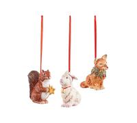 Villeroy & Boch - Nostalgic Ornaments Adornos de Animales del Bosque, 3 Piezas, Gracioso Juego de Piezas Colgantes Decorativas de Porcelana de Pasta Dura para el árbol de Navidad, Colorido, 6 x 7 cm