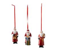 Villeroy & Boch - Nostalgic Ornaments Adornos de Papá Noel, 3 Piezas, Juego de Piezas Colgantes Decorativas de Porcelana de Pasta Dura, Multicolor, 8 x 3,5 cm