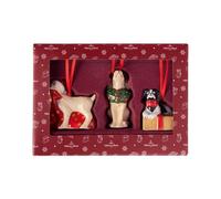 Villeroy & Boch - Nostalgic Ornaments Set de Adornos de Perritos, 3 Piezas, 5 x 5 x 7,5 cm, Figuras Decorativas para el árbol o Colgantes de Porcelana Dura, Colorido