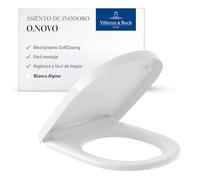 Asiento para inodoro O.novo de Villeroy & Boch, asiento con tapa y cierre automático, fabricado de Duroplast resistente, pieza de recambio original, en forma de D, color blanco, brillante