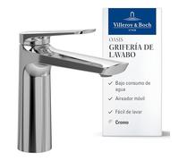 Villeroy & Boch Oasis grifo de lavabo sin mecanismo de desagüe - Grifo de bajo consumo con cartucho cerámico - Grifo de baño - Altura de caño de 114 mm - Grifo redondo cromado