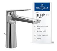 Villeroy & Boch Oasis grifo para lavabo con varilla - Grifería con cartucho cerámico - Grifo de bajo consumo y fácil de limpiar - Altura de caño de 114 mm - Grifo redondo cromado