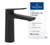 Villeroy & Boch Oasis grifo para lavabo sin mecanismo de desagüe - Grifería con cartucho cerámico - Grifo de bajo consumo - Altura de caño de 114 mm - Grifo redondo en Matt Black