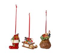 Villeroy & Boch - Set de Adornos con Motivo de Regalos Nostalgic Ornaments de 3 Piezas, Bota, Trineo y Saco con Regalos como decoración del árbol Hecho de Hard Porcelain