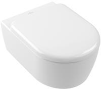 Villeroy & Boch Skyla taza de inodoro con asiento de cierre suave suspendido sin reborde con descarga de remolino blanco brillante 5656CL01