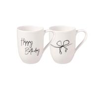 Villeroy & Boch Statement, Set De Tazas Happy Birthday, 2 Unidades, 280Ml, Porcelana Premium, Blanco