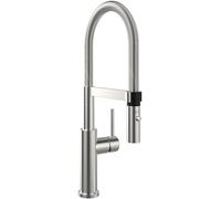 Villeroy & Boch Steel Expert 2.0 grifería de cocina, alta presión, con función de conmutación y desagüe orientable, grifo de fregadero de bajo consumo, altura del caño 170 mm, acero inoxidable macizo