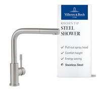 Villeroy & Boch Steel Shower grifo cocina, altura 270 mm - Acero Inoxidable | Mango de ducha extraíble, caño giratorio de 360°, función de arranque en frío que ahorra energía, alta presión, 969701LC