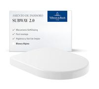 Asiento para inodoro Subway 2.0 de Villeroy & Boch, asiento con tapa y cierre automático, fabricado de Duroplast resistente, pieza de recambio original, en forma de D, color blanco, brillante