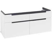 Villeroy & Boch Subway 2.0 mueble bajo para lavabo, 4 cajones, centro lavabo, 1287x590x449mm, A91710MS, Color: Blanco Mate, mango: cromo brillante