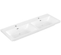Villeroy & Boch Subway 3.0 armario lavabo doble, 2 agujeros para grifo, con rebosadero, sin pulir, 1300x475mm, 4A71D501, Color: blanco-alpino