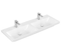 Villeroy & Boch Subway 3.0 armario lavabo doble, 2 agujeros para grifo, sin rebosadero, sin pulir, 1300x475mm, 4A71D1R1, Color: Cerámica Blanca