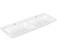Villeroy & Boch Subway 3.0 armario lavabo doble, 2 agujeros para grifo, sin rebosadero, sin pulir, 1300x475mm, 4A71D1RW, Color: Blanco Piedra CerámicaPlus