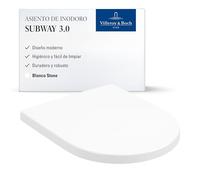 Villeroy & Boch Subway 3.0, asiento de inodoro - Tapa de WC Stone White mate de Duroplast resistente - Aro con bisagras de acero inoxidable - Diseño en forma de D - Recambio original