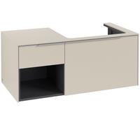 Villeroy & Boch Subway 3.0 lavabo, iluminación LED, 2 extraíbles, lavabo a la derecha, repisa abajo a la izquierda, 1001x422,5x516mm, C571L0VN, Color: Frente/carcasa: Gris Cachemira, mango: aluminio b