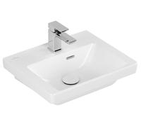 Villeroy & Boch Subway 3.0 lavamanos, 1 agujero para grifo, con rebosadero, sin pulir, 450x370mm, 4370FKRW, Color: Blanco Piedra CerámicaPlus