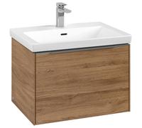 Villeroy & Boch Subway 3.0 Mueble bajo lavabo, 1 cajón, 622x429x478mm, C57500RH, Color: Frente/carcasa: roble de Kansas, mango: aluminio brillante