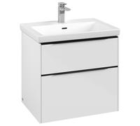 Villeroy & Boch Subway 3.0 Mueble bajo lavabo, 2 extraíbles, 622x576x478mm, C57601VE, Color: Frontal/carcasa: Blanco Brillante, mango: Negro Volcán