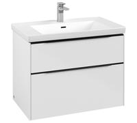Villeroy & Boch Subway 3.0 Mueble bajo lavabo, 2 extraíbles, 772x576x478mm, C57401VE, Color: Frontal/carcasa: Blanco Brillante, mango: Negro Volcán