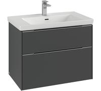 Villeroy & Boch Subway 3.0 Mueble bajo lavabo, 2 extraíbles, 772x576x478mm, C57401VR, Color: Frente/cuerpo: grafito, mango: negro volcán