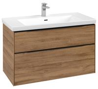 Villeroy & Boch Subway 3.0 Mueble bajo lavabo, 2 extraíbles, 973x576x478mm, C57001RH, Color: Frontal/carcasa: roble de Kansas, mango: negro volcán