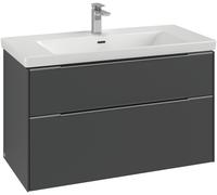Villeroy & Boch Subway 3.0 mueble bajo lavabo, iluminación LED, 2 extraíbles, 973x576x478mm, C570L1RK, Color: Frontal/carcasa: Roble piedra, mango: Negro volcán