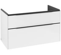 Villeroy & Boch Subway 3.0 mueble bajo lavabo, iluminación LED, 2 extraíbles, 973x576x478mm, C570L1VE, Color: Frontal/carcasa: Blanco Brillante, mango: Negro Volcán