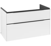 Villeroy & Boch Subway 3.0 mueble bajo lavabo, iluminación LED, 2 extraíbles, 973x576x478mm, C570L1VF, Color: Frontal/carcasa: blanco puro, mango: negro volcán