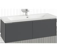 Villeroy & Boch Subway 3.0 mueble bajo lavabo, iluminación LED, 2 extraíbles, centro lavabo, 1272x429x478mm, C601L0AH, Color: Frontal/carcasa: Rojo vino, asa: Aluminio brillante