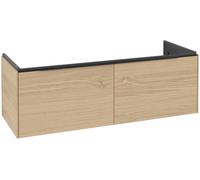 Villeroy & Boch Subway 3.0 mueble bajo lavabo, iluminación LED, 2 extraíbles, centro lavabo, 1272x429x478mm, C601L1VJ, Color: Frontal/carcasa: roble nórdico, mango: negro volcán