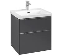 Villeroy & Boch Subway 3.0 Mueble debajo del lavabo, 2 extraíbles, 572x576x478mm, C57800VR, Color: Frente/carcasa: grafito, mango: aluminio brillante