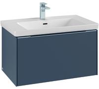 Villeroy & Boch Subway 3.0 Tocador, iluminación LED, 1 cajón, 772x429x478mm, C573L0VQ, Color: Frente/carcasa: azul marino, mango: aluminio brillante