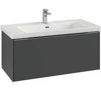 Villeroy & Boch Subway 3.0 Tocador, iluminación LED, 1 cajón, 973x429x478mm, C569L1RK, Color: Frontal/carcasa: Roble piedra, mango: Negro volcán