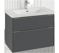 Villeroy & Boch Subway 3.0 Tocador, iluminación LED, 2 extraíbles, 772x576x478mm, C574L1AA, Color: Frontal/carcasa: roble blanco, mango: negro volcán