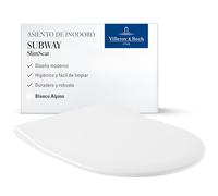 Villeroy & Boch Subway SlimSeat, asiento de inodoro - Tapa de WC blanco brillante de Duroplast resistente - Aro con bisagras de acero inoxidable - Diseño ultraplano en forma de D - Recambio original