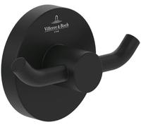 Villeroy & Boch Elements Tender - Gancho doble para toallas de pared, gancho de pared de zinc, accesorios de baño, gancho de baño redondo, 76 x 32 x 54 mm, negro mate
