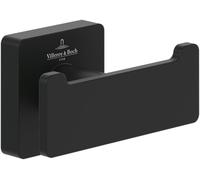 Villeroy & Boch Toallero de gancho doble Elements Striking, gancho toallero de baño para montaje en la pared, fabricado con latón, accesorio de baño, rectangular, 80 x 44 x 45 mm, Negro mate