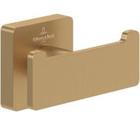 Villeroy & Boch Toallero de gancho doble Elements Striking, gancho toallero de baño para montaje en la pared, fabricado con latón, accesorio de baño, rectangular, 80 x 44 x 45 mm, Oro cepillado